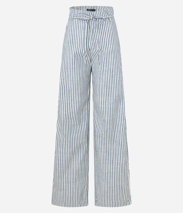 Pantalón Wide Leg en Sarga con Rayas y Cinturón Fino