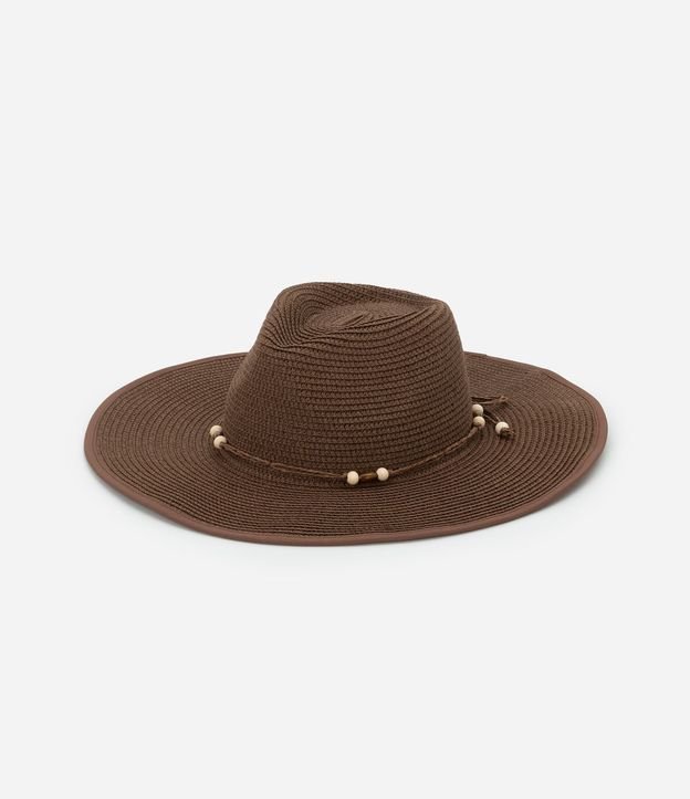 Sombrero de Playa en Paja de Papel con Asa Mediana y Abalorios de Madera 3