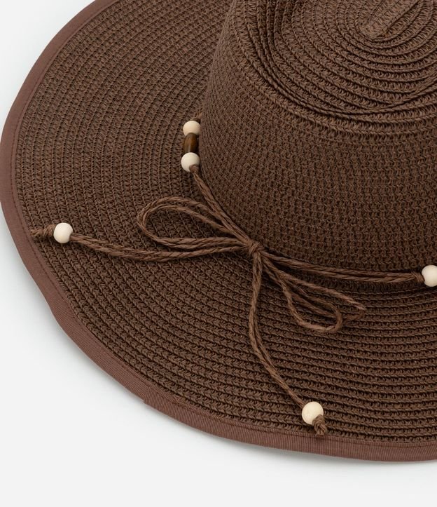 Sombrero de Playa en Paja de Papel con Asa Mediana y Abalorios de Madera 5