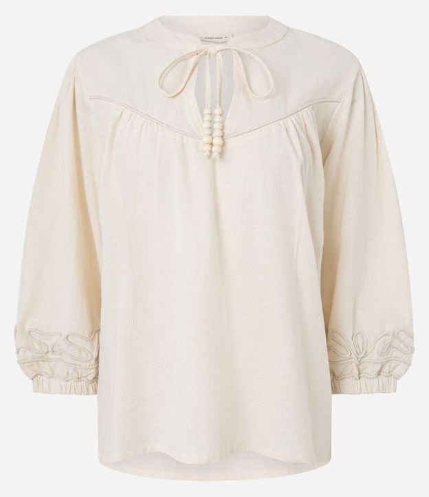 Blusa Bata en Cambraia con Bordado y Elástico en el Puño