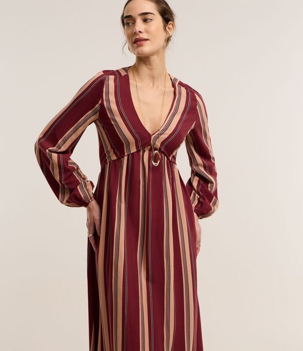 Vestido en Viscolino con Manga Abullonada y Bloque de Color Bicolor