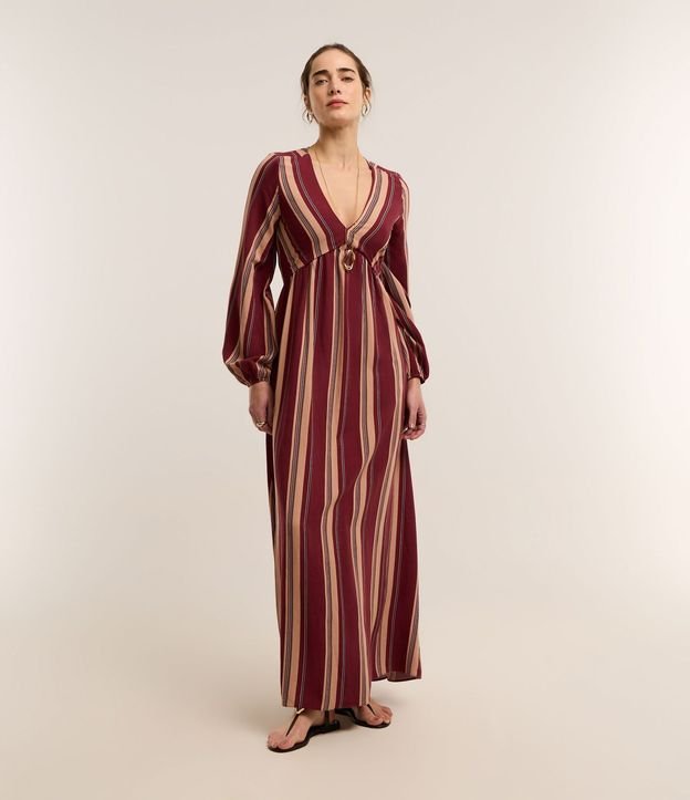 Vestido en Viscolino con Manga Abullonada y Bloque de Color Bicolor 2