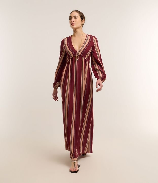 Vestido en Viscolino con Manga Abullonada y Bloque de Color Bicolor 4