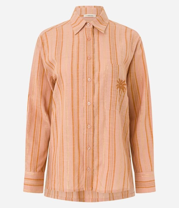 Camisa Rayada en Tricolina con Palmeras Bordado en el Bolsillo
