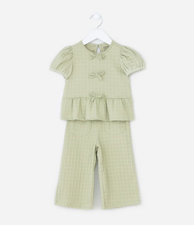 Conjunto Infantil Texturizado con Lacitos y Pantalón Wide Leg - Talle 1 a 6 años