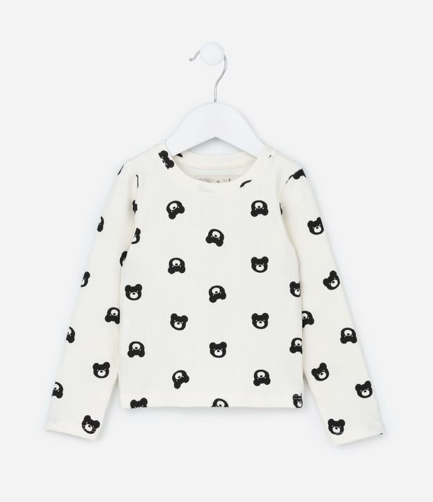 Blusa Infantil Acanalada con Estampa Oso - Talle 1 a 6  Anos