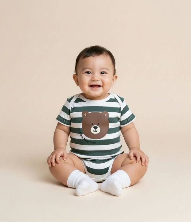 Body Infantil con Estampa Oso y Rayas - Talle 0 a 18 meses.