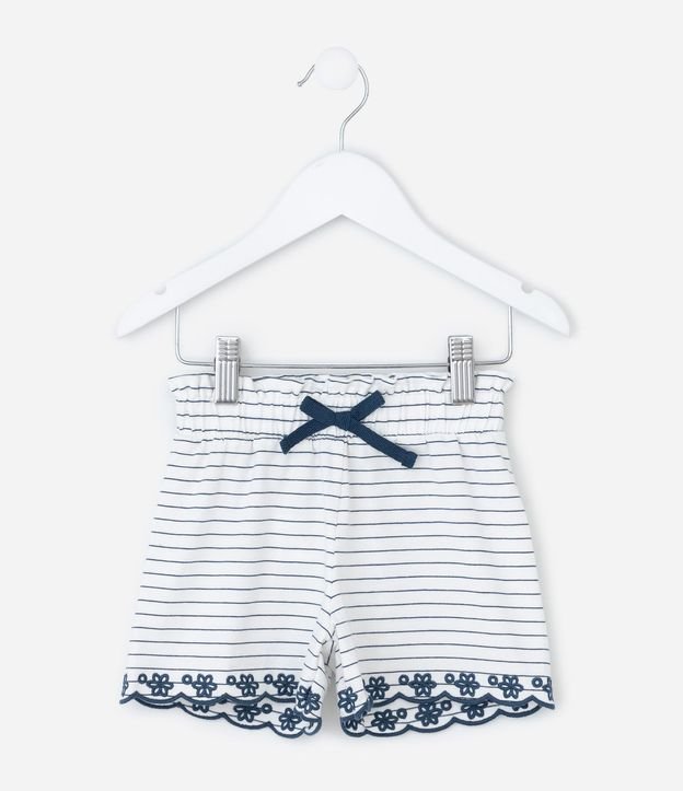 Short Clochard Infantil Listrado con Bordado - Talle 1 a 6 años