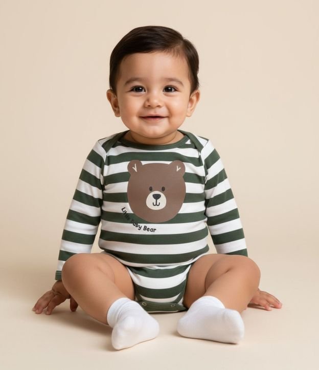 Body Infantil con Estampa Osito y Rayas - Talle 0 a 18 meses