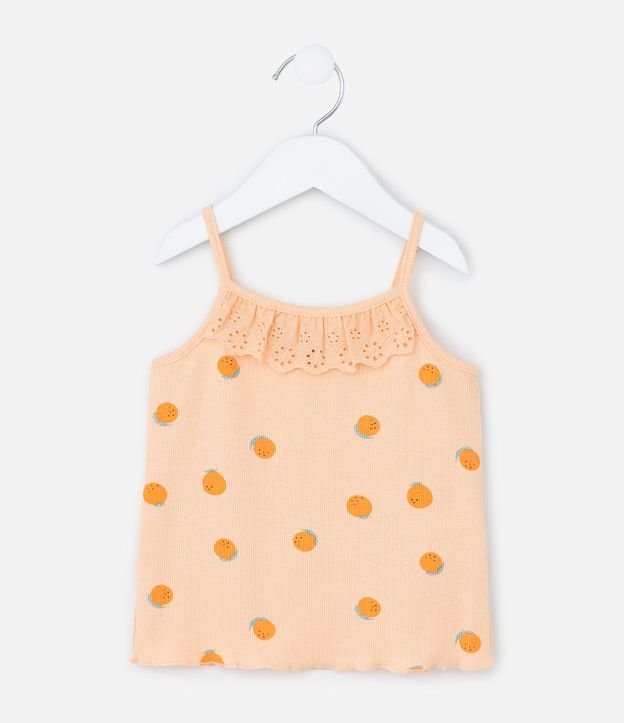 Musculosa Infantil en Ribana con Estampa de Naranjas - Talle 1 a 6 años