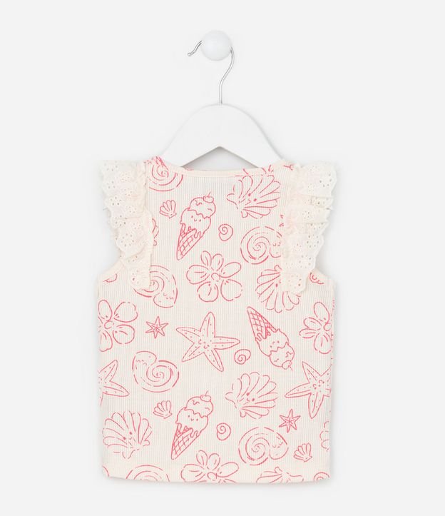 Musculosa Infantil en Rib con Detalle en Broderie y Estampa - Talle 1 a 6 años 3