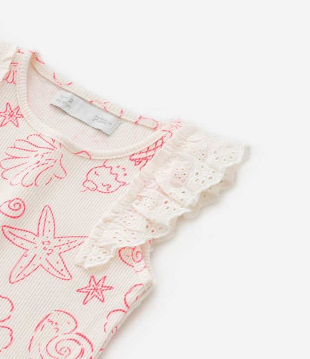 Musculosa Infantil en Rib con Detalle en Broderie y Estampa - Talle 1 a 6 años 5