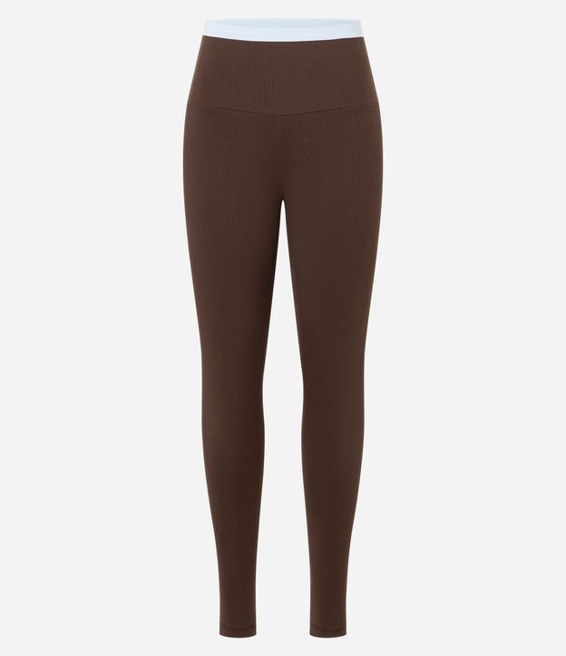 Pantalón Legging Deportiva en Microfibra Acanalada con Contraste en la Cintura 7