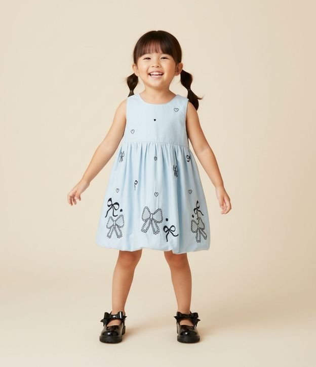 Vestido Balonê Infantil con Bordados de Lazos - Talle 1 a 6 años