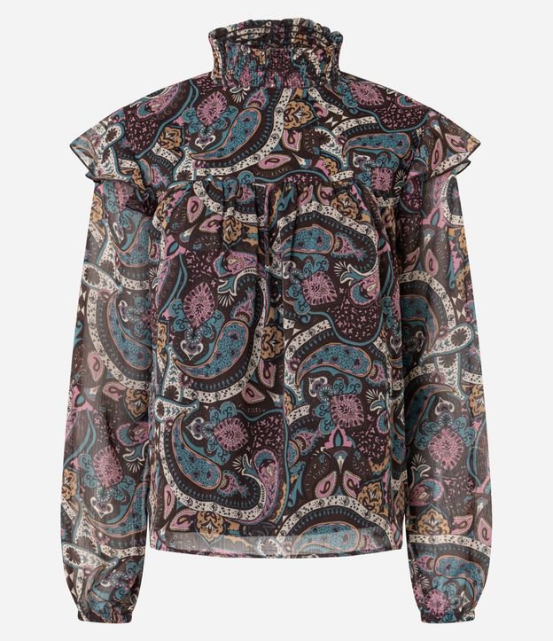 Blusa en Chiffon con Cuello Alto y Estampa Paisley 8