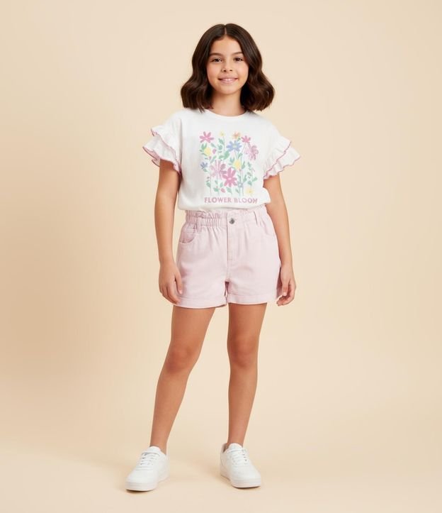 Short Clochard Infantil en Sarga con Cintura Elástica - Talle 5 a 14 años