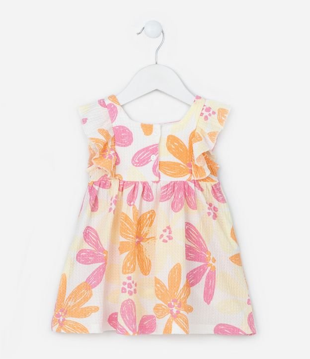 Vestido Infantil con Estampa Floral y Textura - Talle 0 a 18 Meses 3
