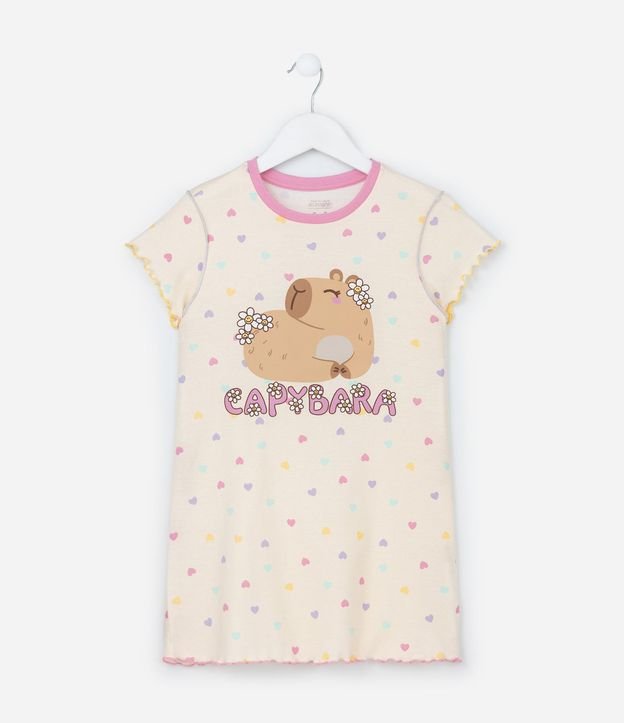 Camisón Infantil en Algodón con Estampa Carpincho - Talle 4 a 14 años 2