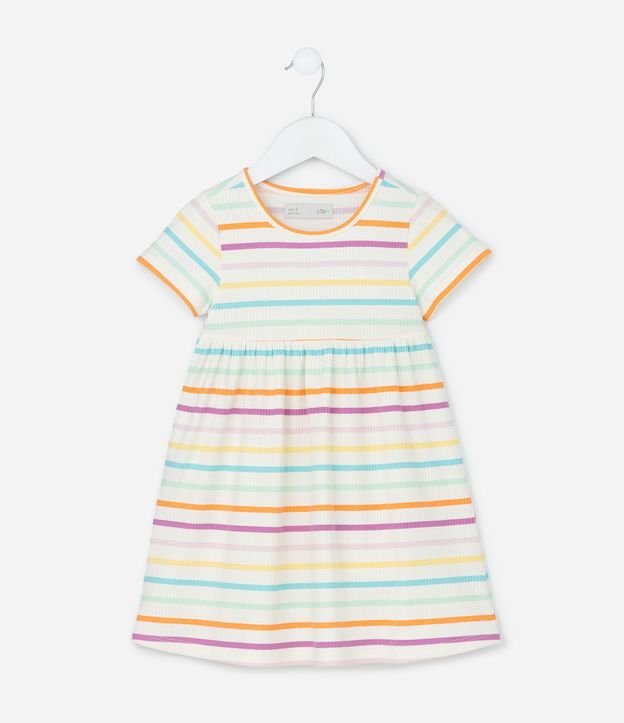 Vestido Infantil Canelado con Estampa Rayada - Talle 1 a 6 años
