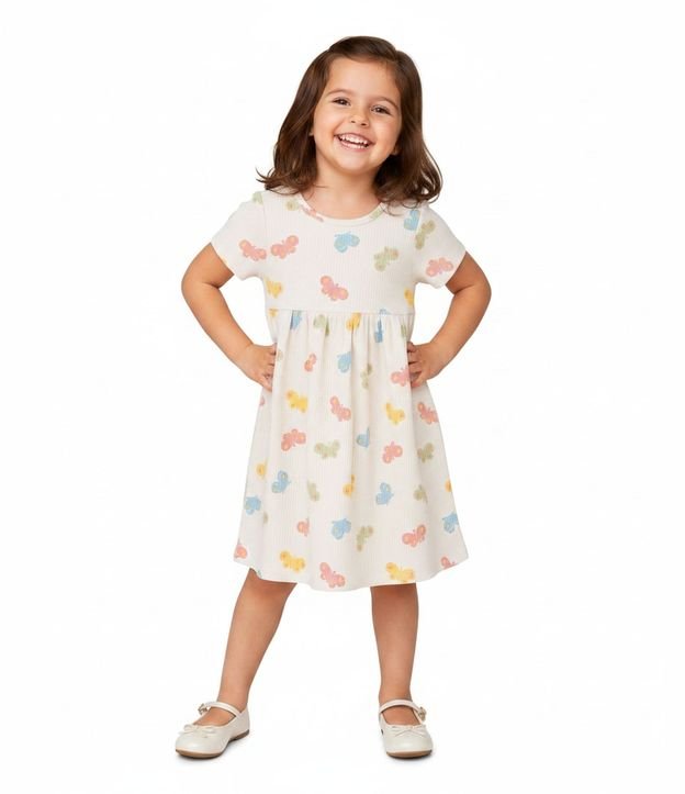 Vestido Infantil Canelado con Estampa Mariposas - Talle 1 a 6 años