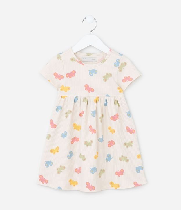 Vestido Infantil Canelado con Estampa Mariposas - Talle 1 a 6 años 2