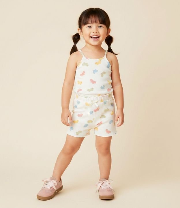 Short Infantil Canelado con Estampa Mariposas - Talle 1 a 6 años