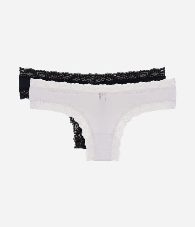 Kit 02 Bombachas Bikini Hilo en Microfibra con Encaje en las Sisas