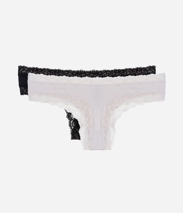 Kit 02 Bombachas Bikini Hilo en Microfibra con Encaje en las Sisas 2