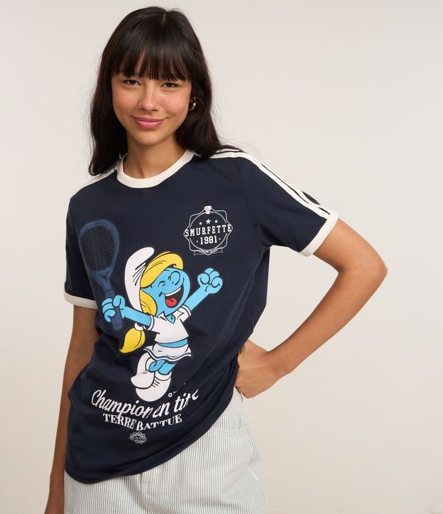 Remera Alargada en Algodón con Estampa Pitufina Tenista