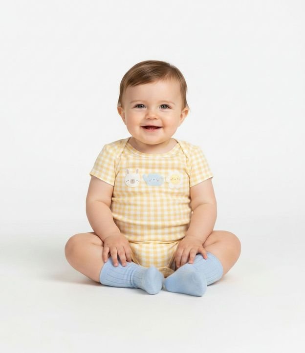 Body Infantil con Estampa Animalitos de Cuadros - Talle RN a 18 meses