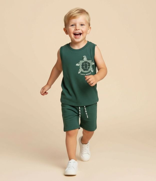 Musculosa Infantil con Pequeño Bolsillo Estampa Tortuga - Talle 1 a 6 años