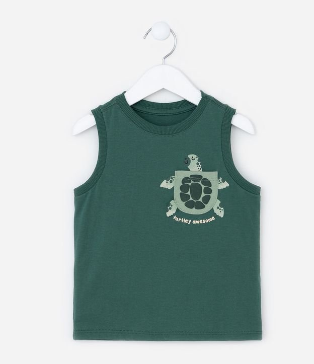 Musculosa Infantil con Pequeño Bolsillo Estampa Tortuga - Talle 1 a 6 años 2