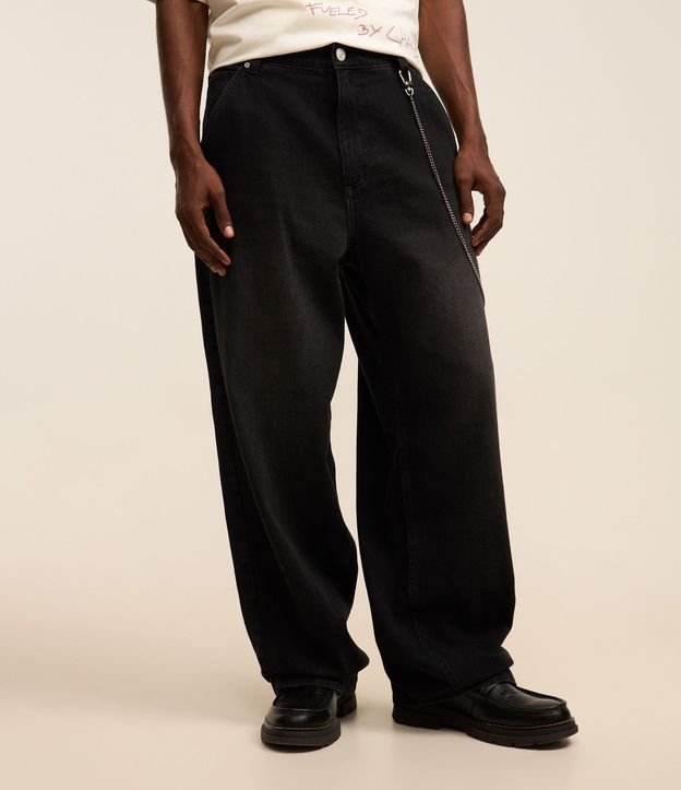 Pantalón Super Baggy en Jeans Efecto Mármol con Cadena en el Bolsillo 2