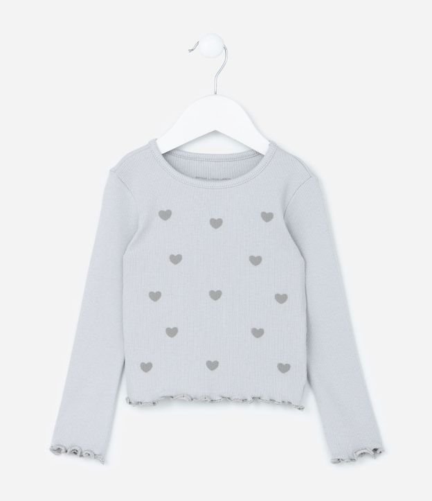 Blusa Infantil Acanalada con Estampa Corazones - Talle 1 a 6 años