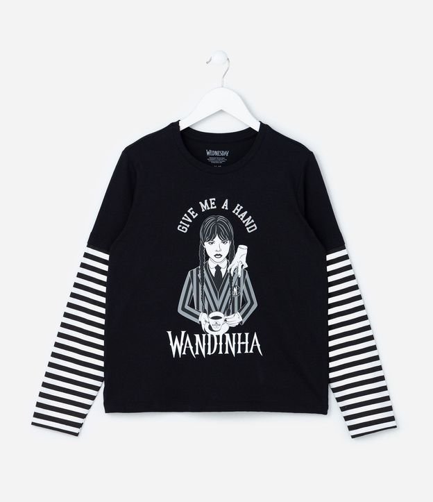 Remera Infantil con Estampa Merlina y Rayas - Talle 5 a 14 años