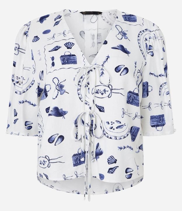 Blusa en Viscolino con Manga Abullonada y Estampa Playa 6