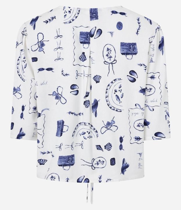 Blusa en Viscolino con Manga Abullonada y Estampa Playa 7
