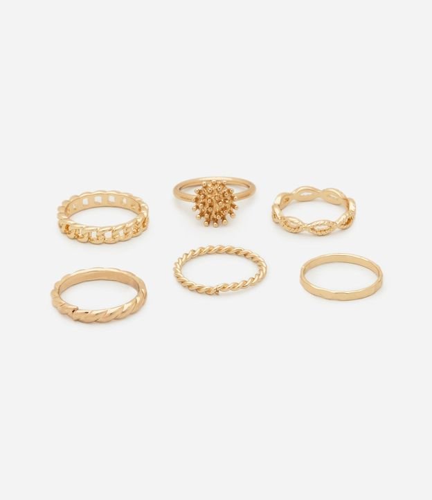 Kit 06 Anillos Delicados en Metal Texturizado 2