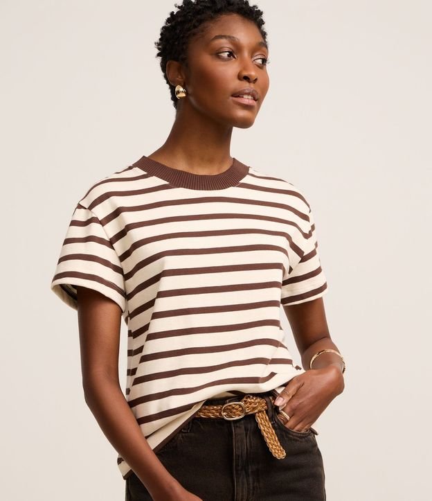 Blusa Rayada en Algodón con Cuello Contrastante 1