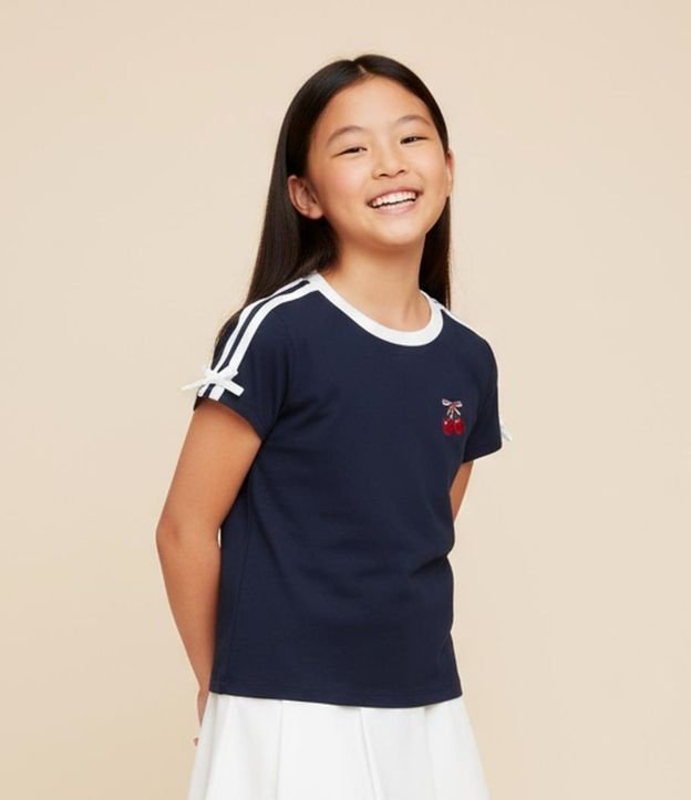 Blusa Infantil con Lacitos y Bordado Cereza - Talle 5 a 14 años