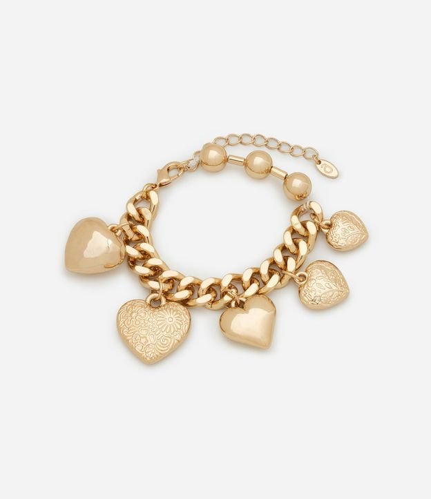 Pulsera de Metal con Eslabones Esferas y Colgantes de Corazón Diversos