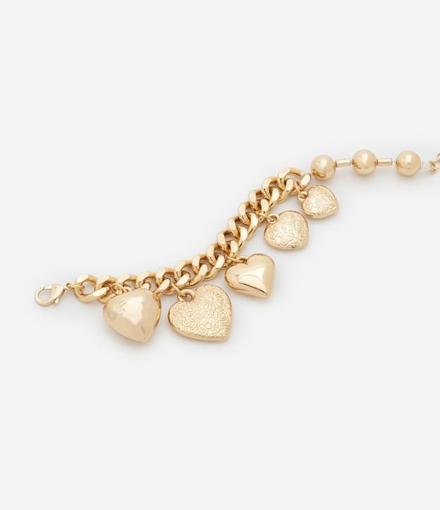 Pulsera de Metal con Eslabones Esferas y Colgantes de Corazón Diversos 2