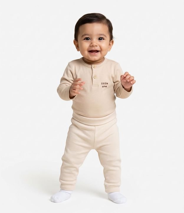 Kit 02 Pantalones Infantiles en Rib con Cintura Doblada - Talle RN a 18 meses