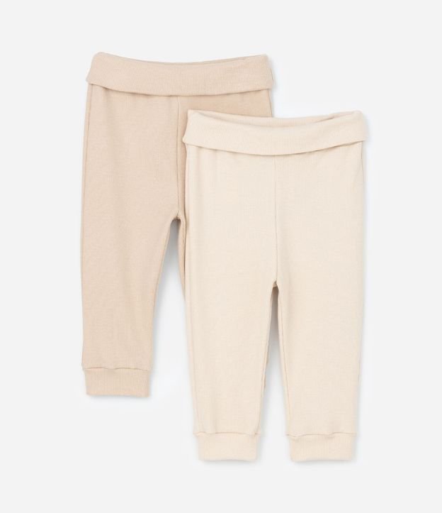 Kit 02 Pantalones Infantiles en Rib con Cintura Doblada - Talle RN a 18 meses 2