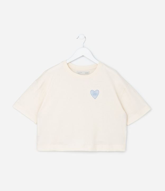 Remera Boxy Corta Infantil con Bordado Corazón - Talle 5 a 14 años