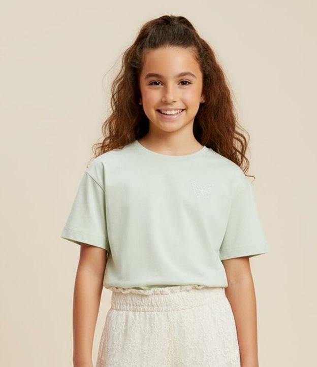 Remera Corta Infantil con Estampa Mariposa - Talle 5 a 14 años