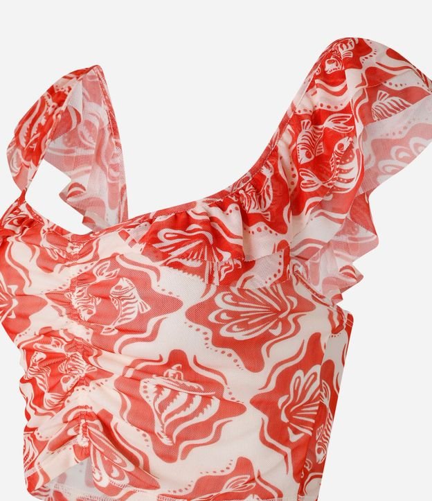 Blusa en Tule Estampado de Caracolas con Volados y Fruncido 6