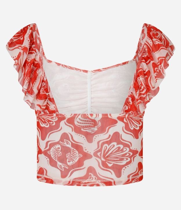 Blusa en Tule Estampado de Caracolas con Volados y Fruncido 7