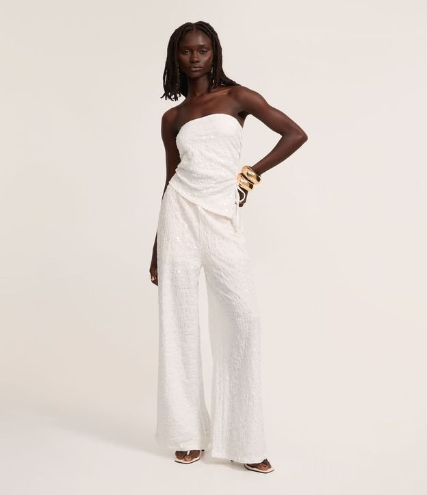 Pantalón Wide Leg en Lentejuela con Cintura Elástica 1