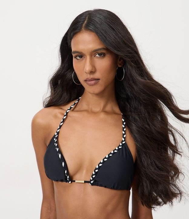 Top Bikini en Microfibra Triangular Fruncido con Trenzado